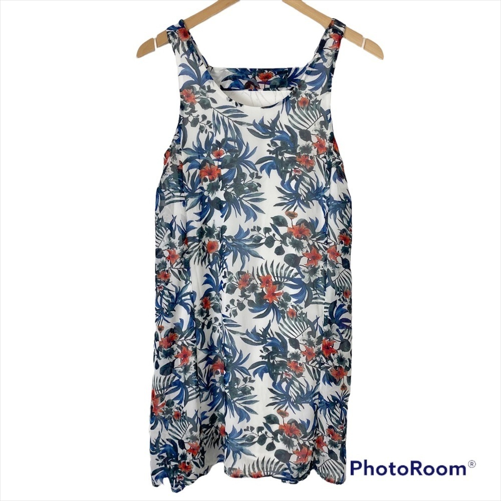PAPER CRANE Sleeveless Blue White Floral Mini Dress Med